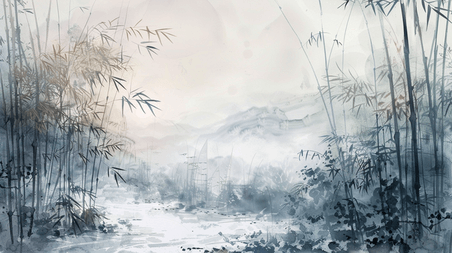 清明中国风竹林春季大自然森林里竹子风景风光的插画10