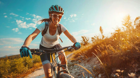 创意户外阳光美女运动骑车的骑行摄影1高清摄影图