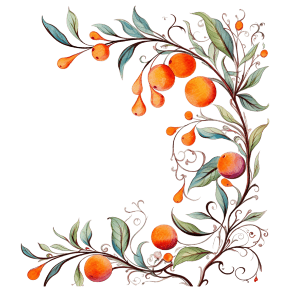 创意边框几何树枝素描橘子柿子水果元素免抠图案