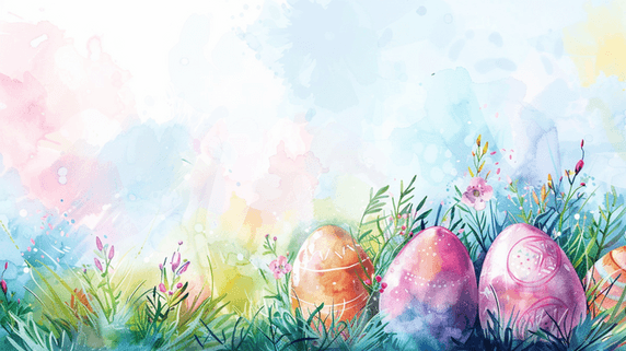 创意复活节手绘彩蛋水彩风插画8
