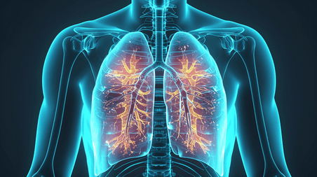 创意人体胸腔透视图插画医疗健康疾病肺部呼吸疾病背景