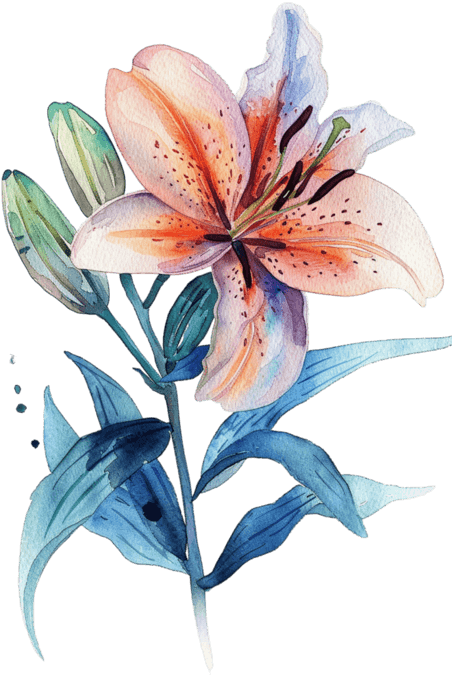 创意手绘春天花朵百合免抠元素水彩花卉植物