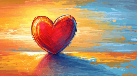 创意一颗红心手绘情人节爱心水彩油画插画4