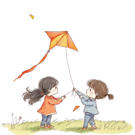 创意卡通春天孩子放风筝春游玩耍手绘元素