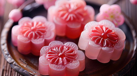 创意粉红色樱花软糖春天甜点糖果设计
