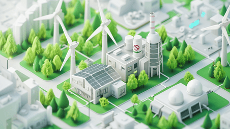 创意25D绿色化工厂立体模型的环保新能源插画7