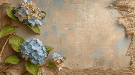 创意手绘蓝色花束绣球花植物复古插画17