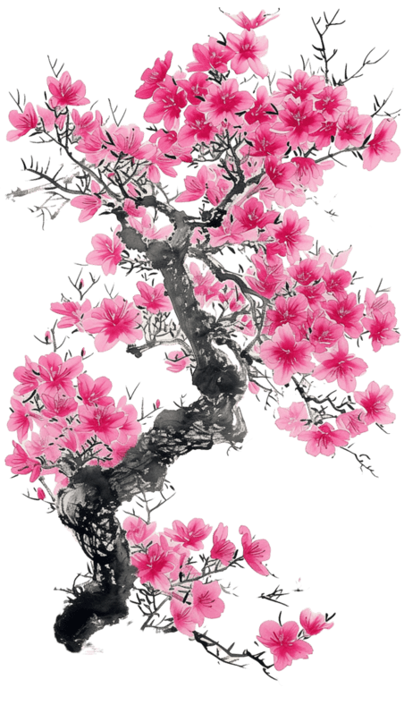 创意花朵春天植物中国风水墨杜鹃花树木手绘元素