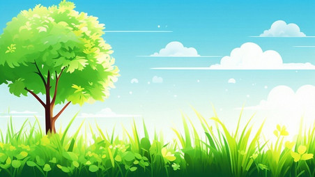 创意春季树叶草地阳光背景春天草树植物草地图片