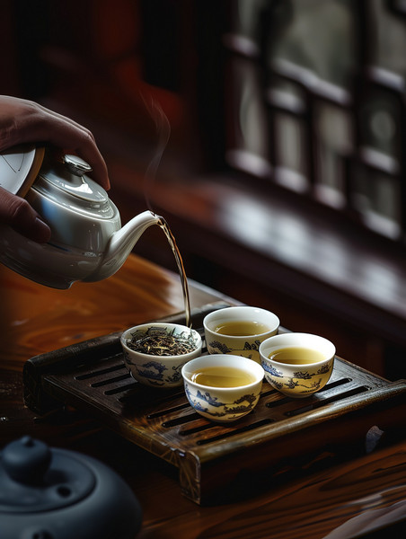 创意功夫茶茶艺茶道中式品茶传统工艺制作的春茶图片