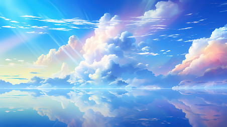 创意蓝天天空云朵彩虹卡通插画云海