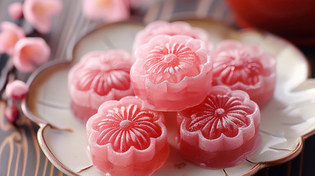 创意粉红色樱花软糖春天糖果甜点背景图片