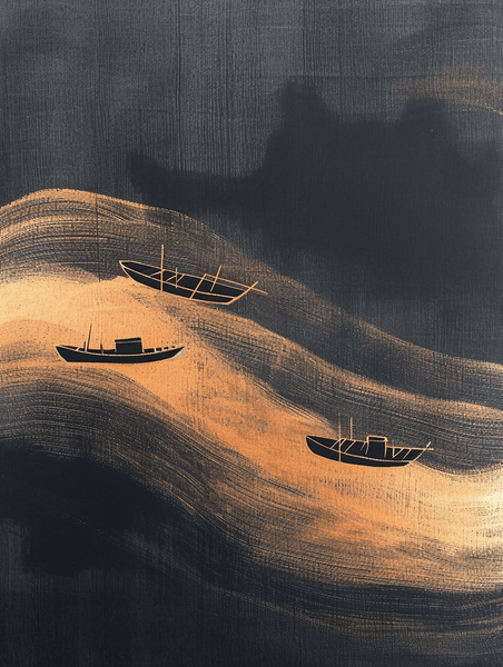 创意简约清明节小船中国风河中的一叶扁舟插画10