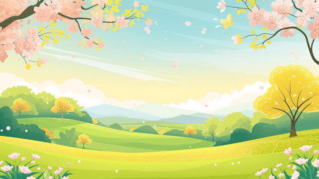 创意扁平化简约户外风景风光的春天森林花园插画11