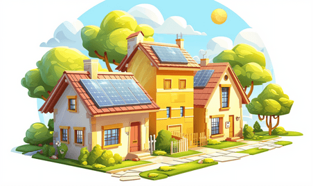创意房屋别墅带有太阳能电池板的建筑物