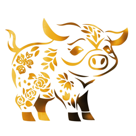 创意金箔材质十二生肖素材金色剪纸动物猪
