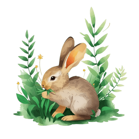 创意植物小兔卡通手绘春天免抠元素