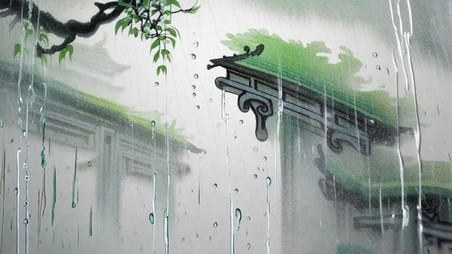 清明节下雨植物中国风背景创意清新春天大雨中的风景设计图