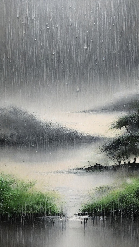 创意清明节下雨植物中国风背景清新春天雨中风景设计