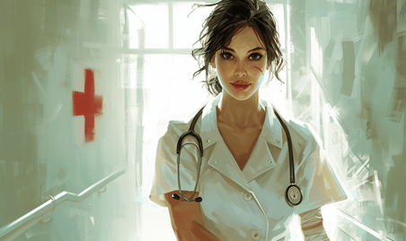 创意护士人物形象医疗美式插画