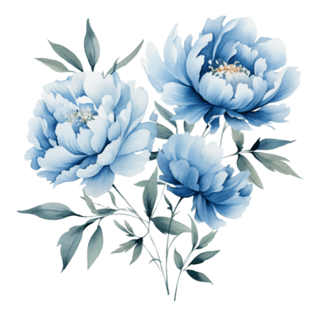 创意素材蓝色花朵元素水彩植物牡丹芍药免抠图案