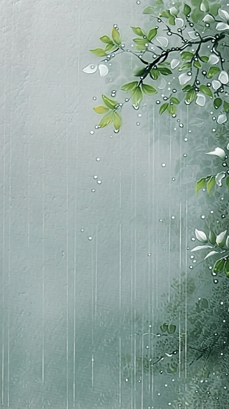 创意春天清明时节雨中枝叶清明节下雨植物中国风背景