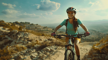 创意户外阳光美女运动骑车骑行摄影