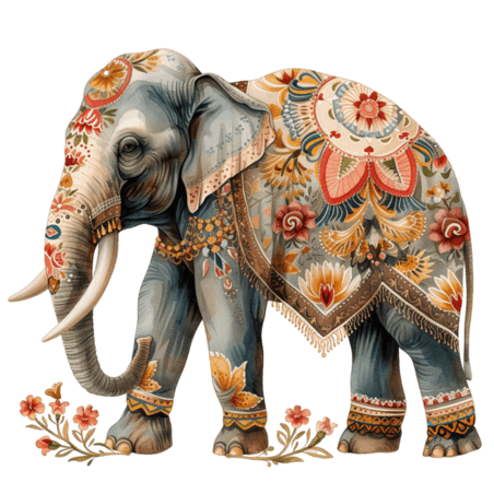 创意大象手绘插画动物印度风免抠元素