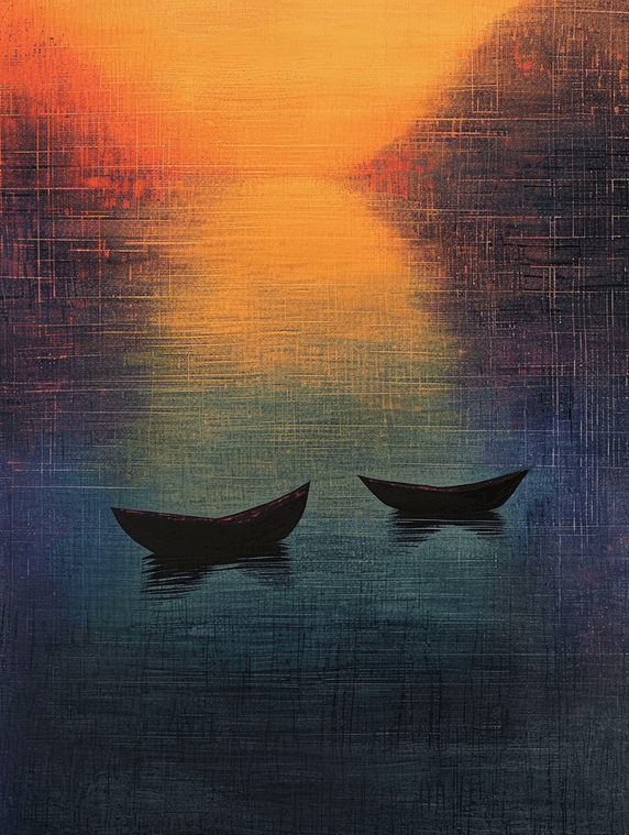 创意中国风河中的一叶扁舟简约清明节小船插画8