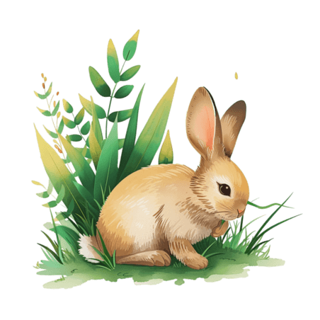 创意免抠春天植物小兔卡通手绘元素