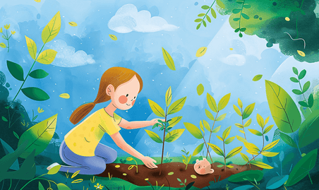 卡通植物植树节植树节种树的小女孩2