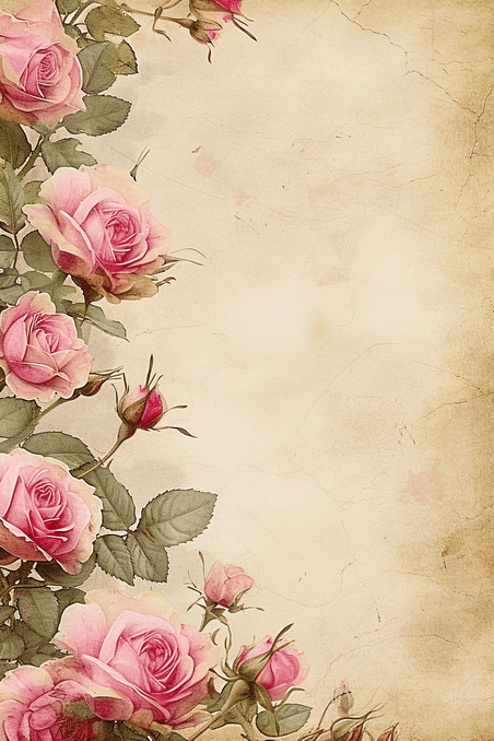 创意手绘春天绽放的花朵春天母亲节粉色复古插画信纸