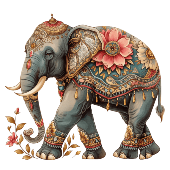 创意印度风大象手绘插画动物免抠元素