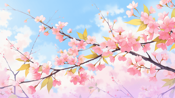 创意春天桃花烂漫盛开樱花季花朵植物插画7