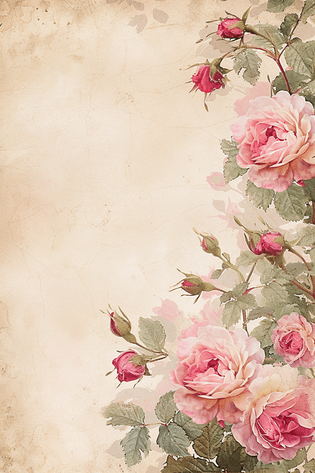 创意春天母亲节粉色复古信纸春天绽放的花朵手绘信纸插画