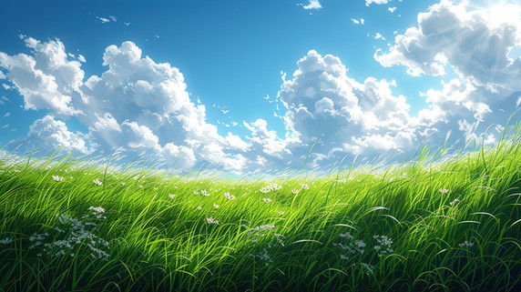 创意春天的草地草坪阳光天空插画