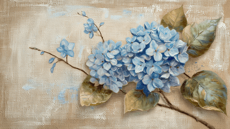 创意手绘绣球花植物复古蓝色花束插画22
