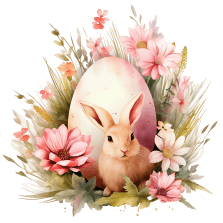复活节水彩创意特色可爱兔子元素免抠图案