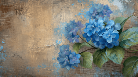 创意手绘蓝色花束插画绣球花植物复古24