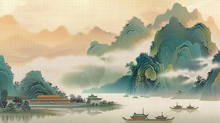 创意中国风古代山水画插画海报
