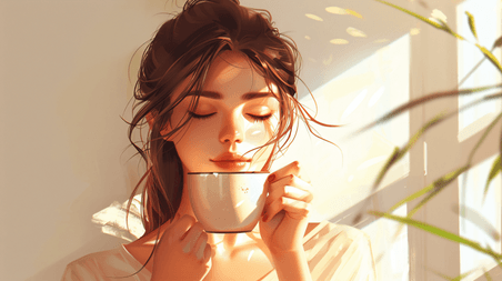 创意喝奶茶咖啡的女性插画7