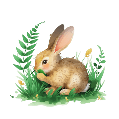创意卡通春天植物小兔手绘免抠元素
