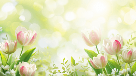 创意春天阳光下草坪花朵郁金香植物开放的背景9