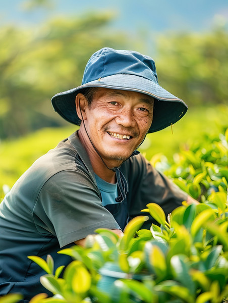 创意茶园的园丁在采茶人物农民照片