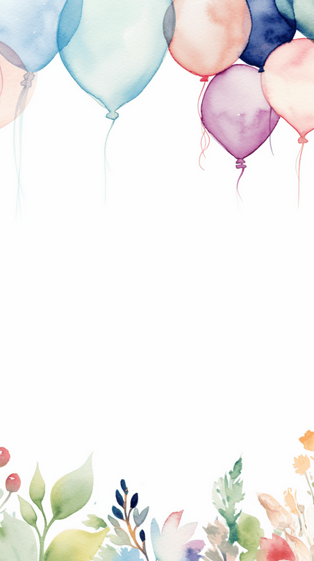 创意简约水彩春天花草气球生日边框背景图片