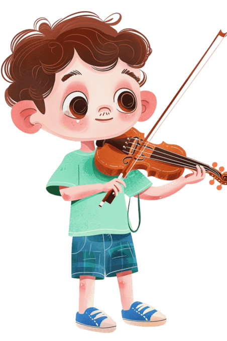 创意可爱男孩拉着小提琴卡通元素手绘