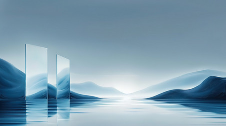 创意浅蓝色山水电商展台大气企业商务空境背景图