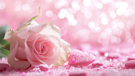 情人节妇女节浪漫唯美创意粉红色玫瑰花朵闪光背景