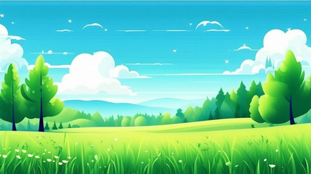 创意田野的春天森林大自然绿色环保草地草插画设计