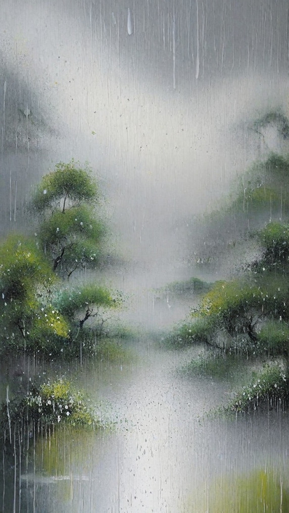创意清新春天清明节下雨植物中国风背景雨中风景背景图片
